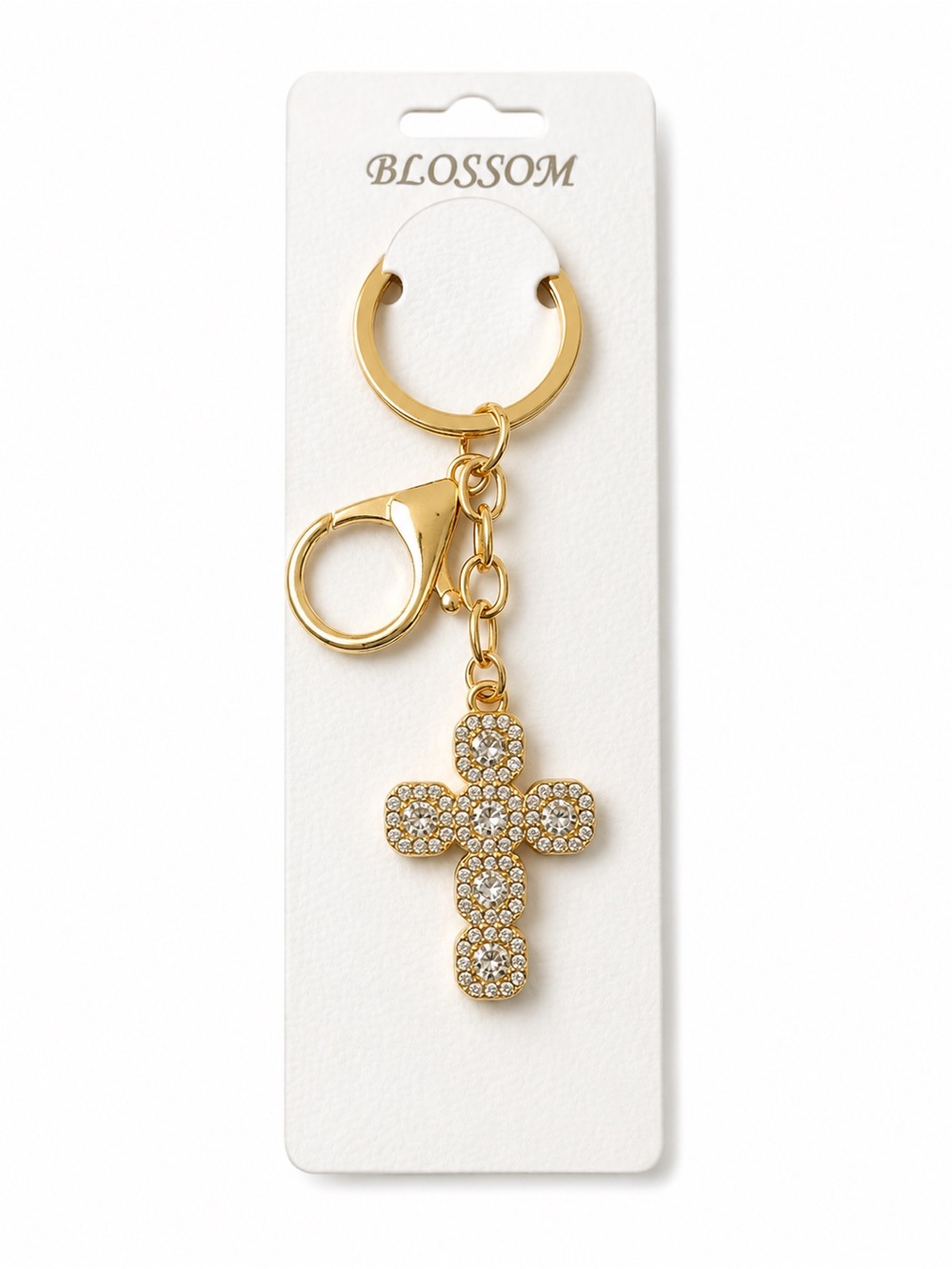 Gold Rhinestone Cross Keychain / Bag Charm NWT
